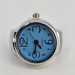 Blue Dial Ring Watch Women Analog‎ Quartz Watch Stretch Band Finger Watch
